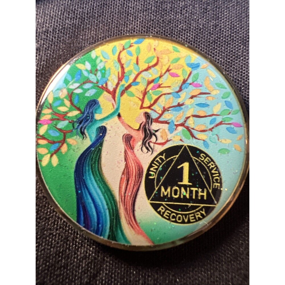 1 Month Sobriety Coin for Women, Tree of Life 30 Days AA Coin NA